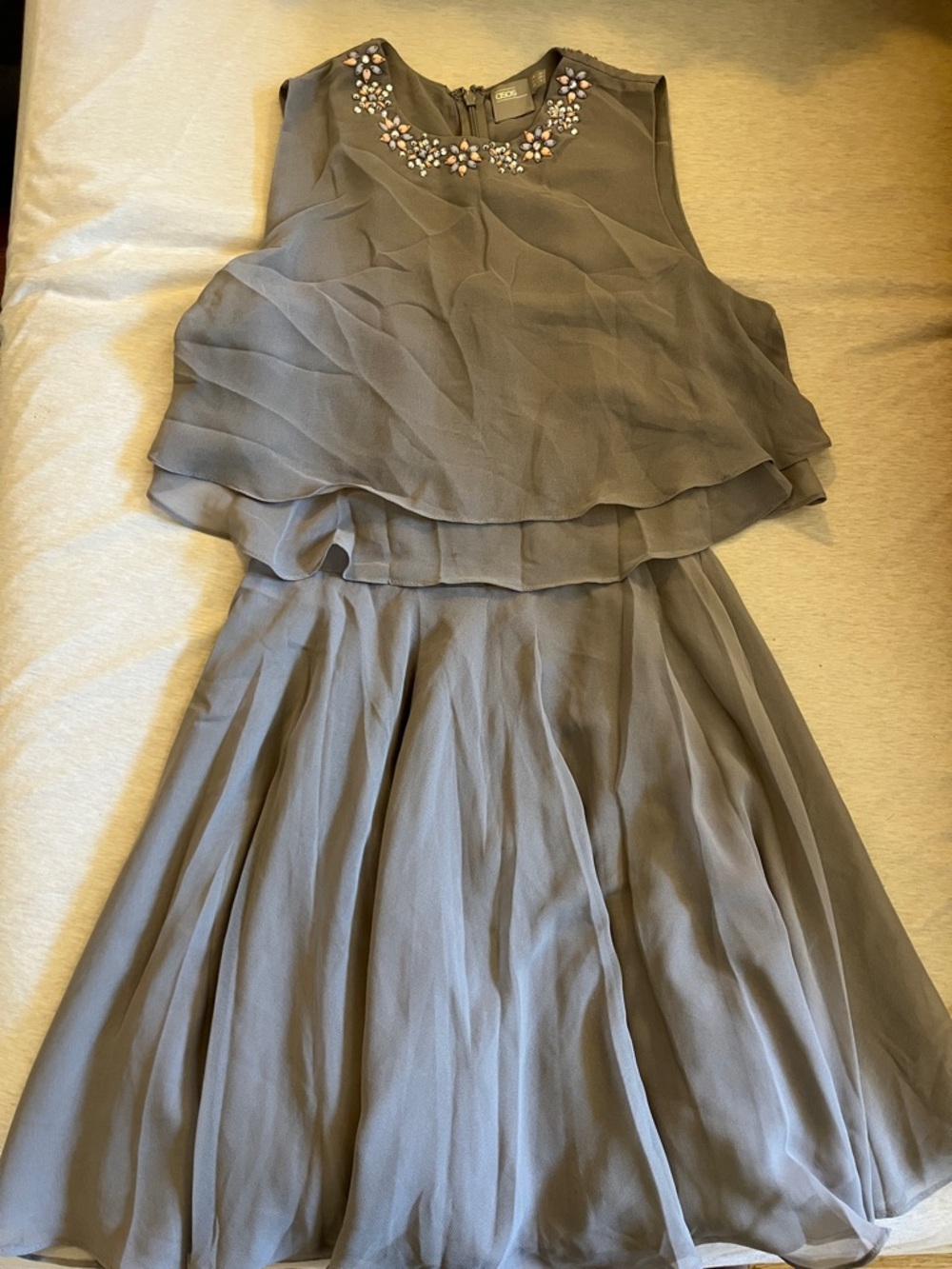 ASOS Gray Embellished Neckline Dress with Pink & Blue Accents